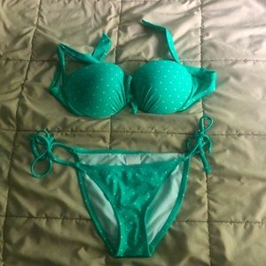 Mint green polkadot 2 piece swimsuit
